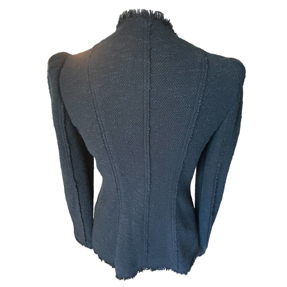 Rebecca Taylor Frayed Cardigan Jacket Collarless Long Sleeve Size 2 Blue - Picture 7 of 11